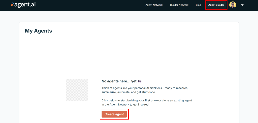 点击“Create agent”按钮