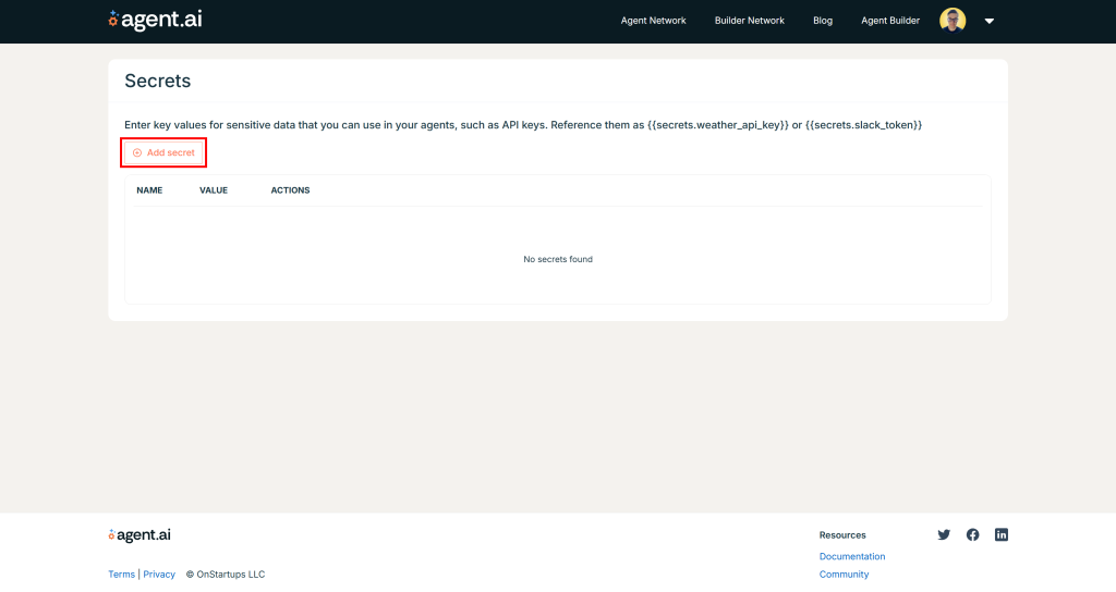 点击“Add Secret”按钮