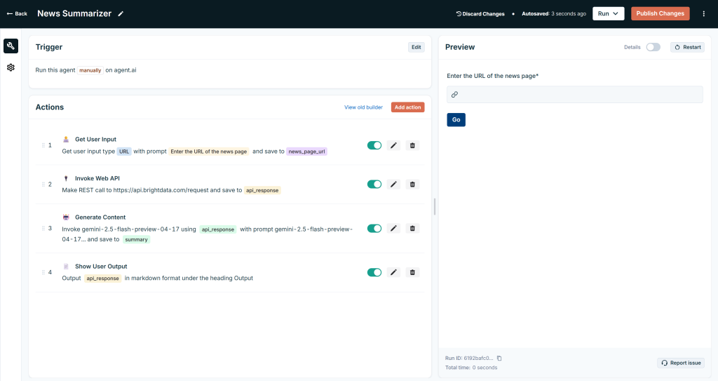 包含新“Generate Content”动作的代理