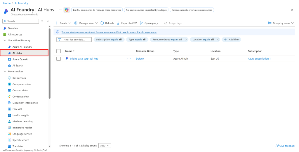 在左侧菜单中选择“AI Hubs”选项