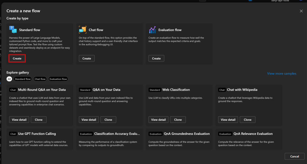 点击“Standard flow > Create(标准流程 > 创建)”按钮