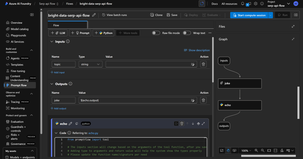 Azure AI Foundry studio 中的新提示流