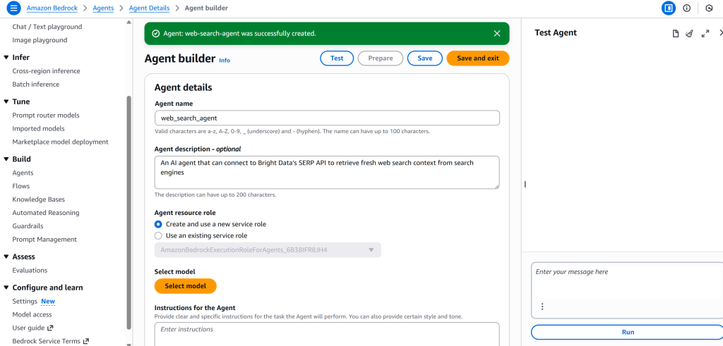 进入“Agent builder”页面