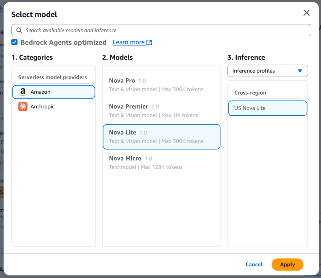 选择“Nova Lite”模型