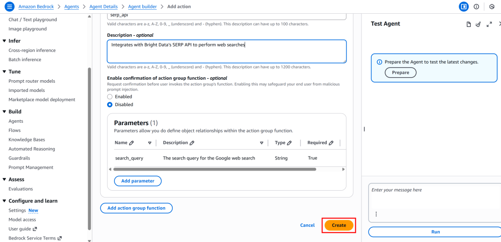 点击“Create”以添加操作组