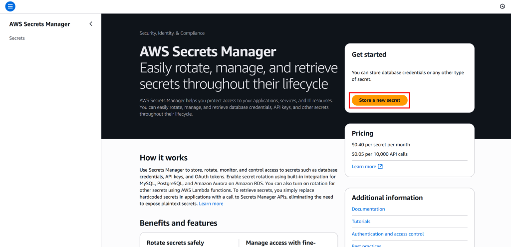 点击“Store a new secret”按钮
