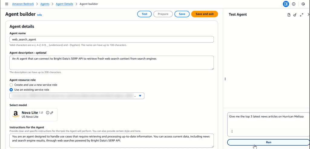 代理对给定提示的执行结果