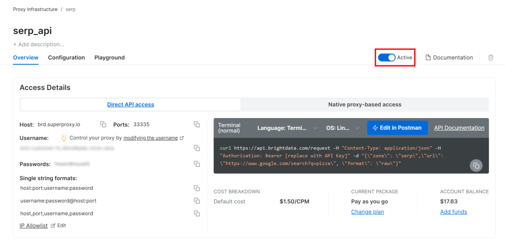 激活 SERP API 区域
