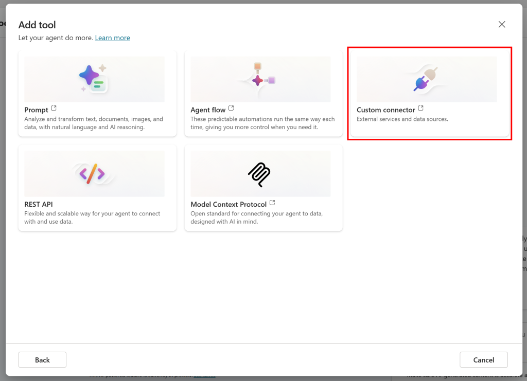 选择“自定义连接器”卡片