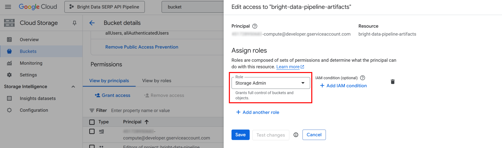将“存储管理员”职能授予计算引擎服务