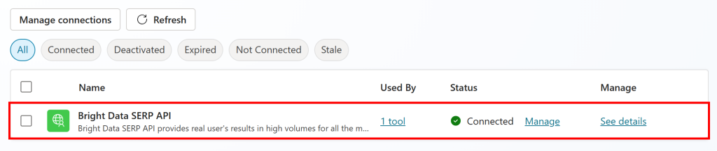 注意,“Bright Data SERP API”现已连接
