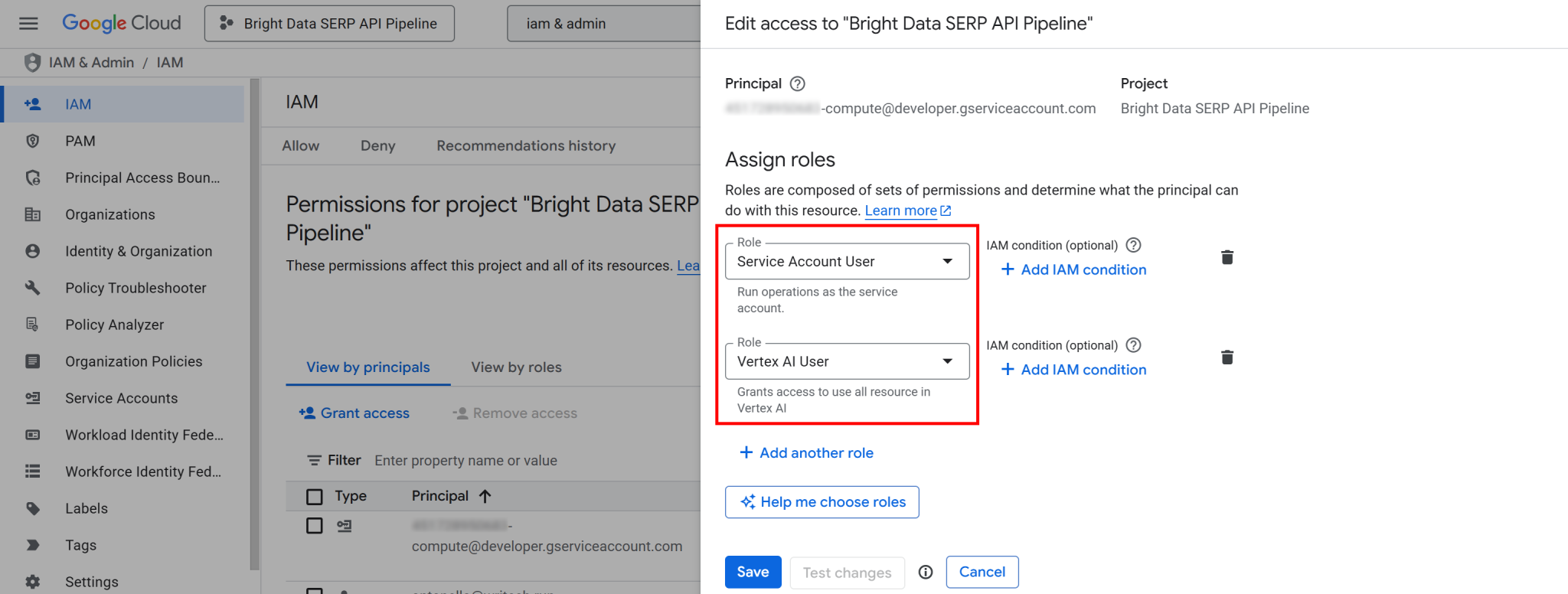 为计算引擎服务账户授予正确的 IAM 职能