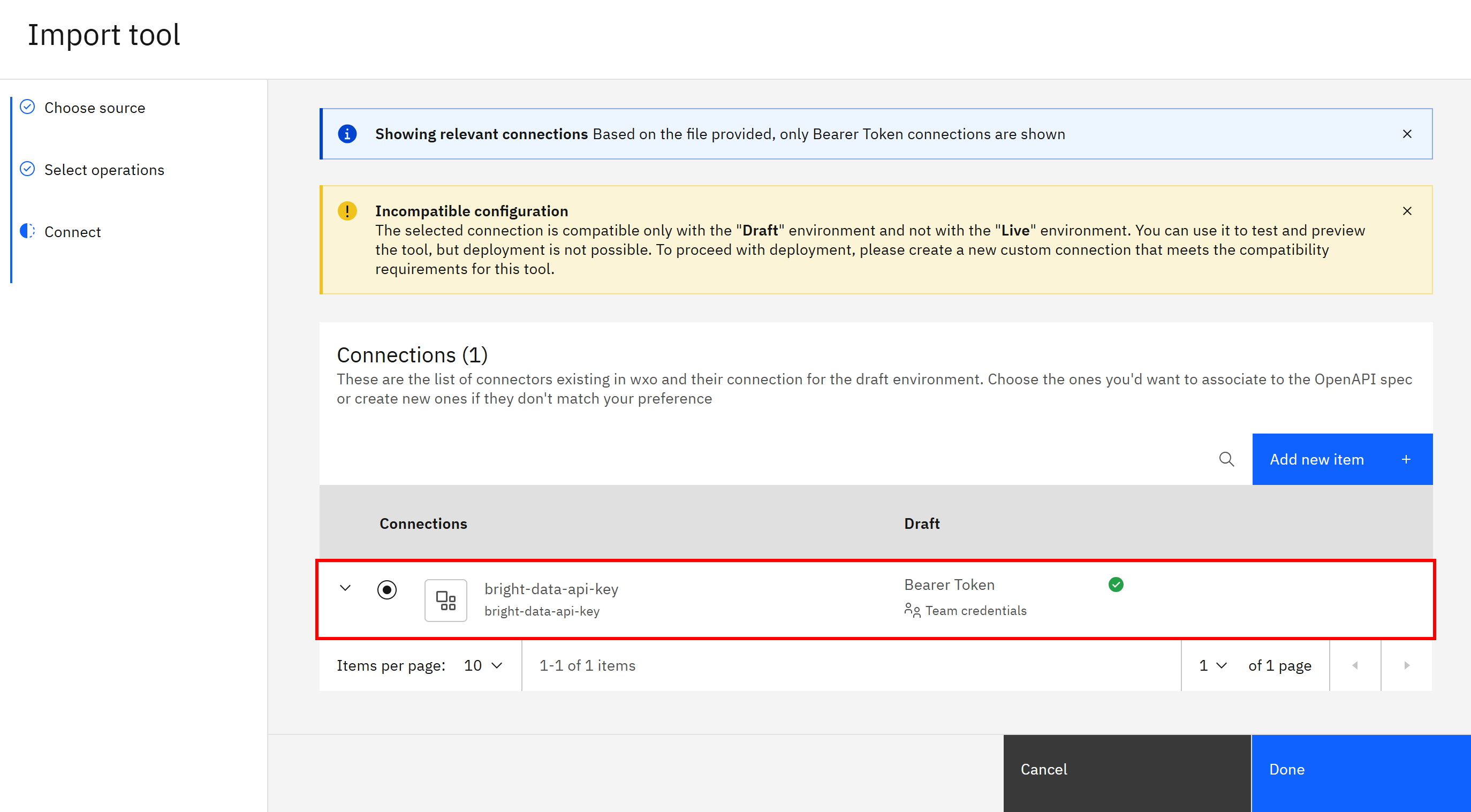 选择 “bright-data-api-key” 连接