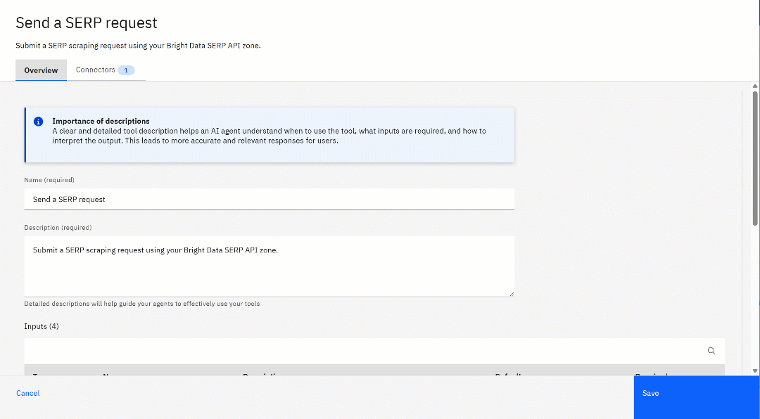 查看“Send a SERP request” 工具信息
