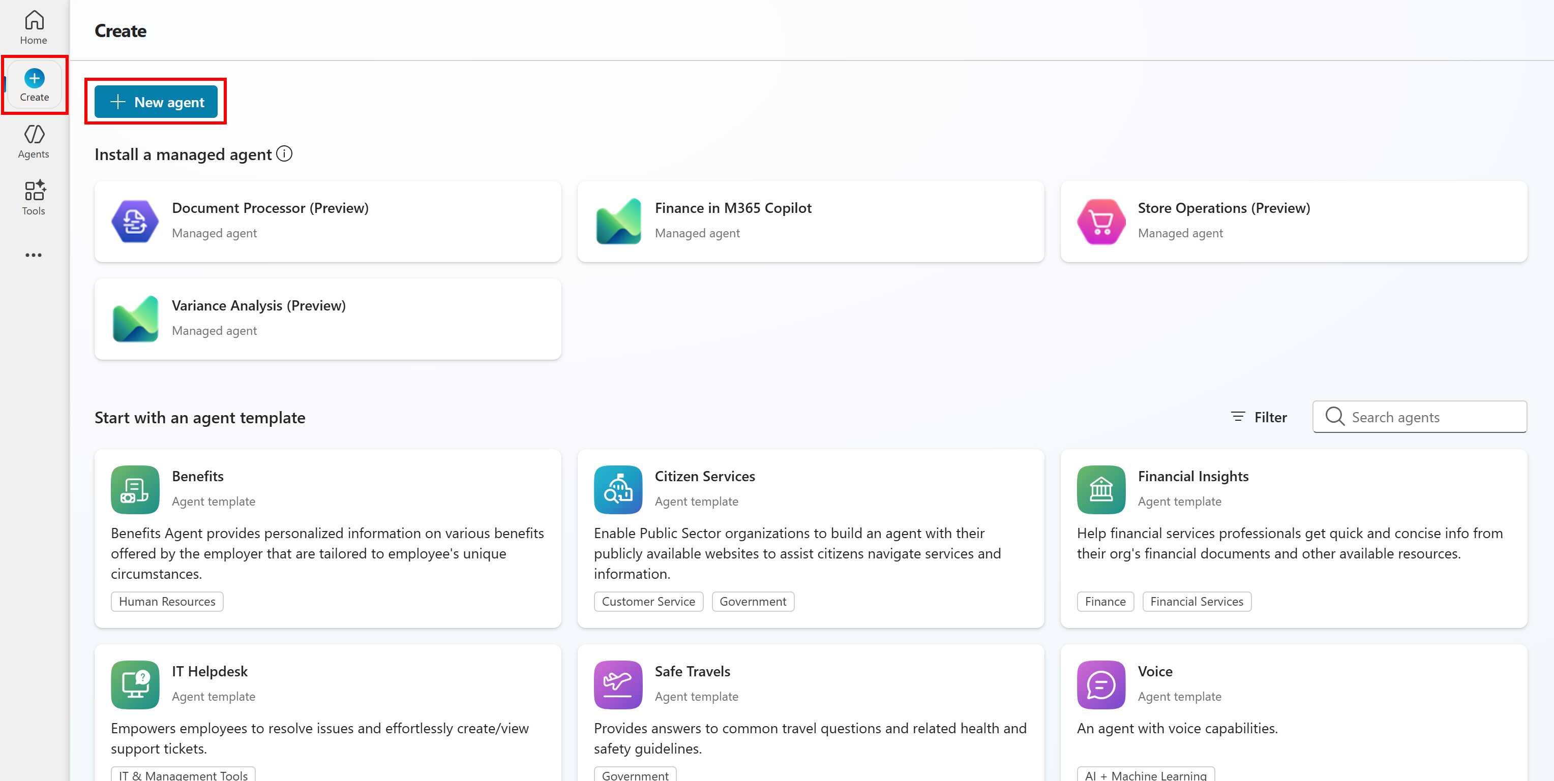 点击 “New agent” 按钮