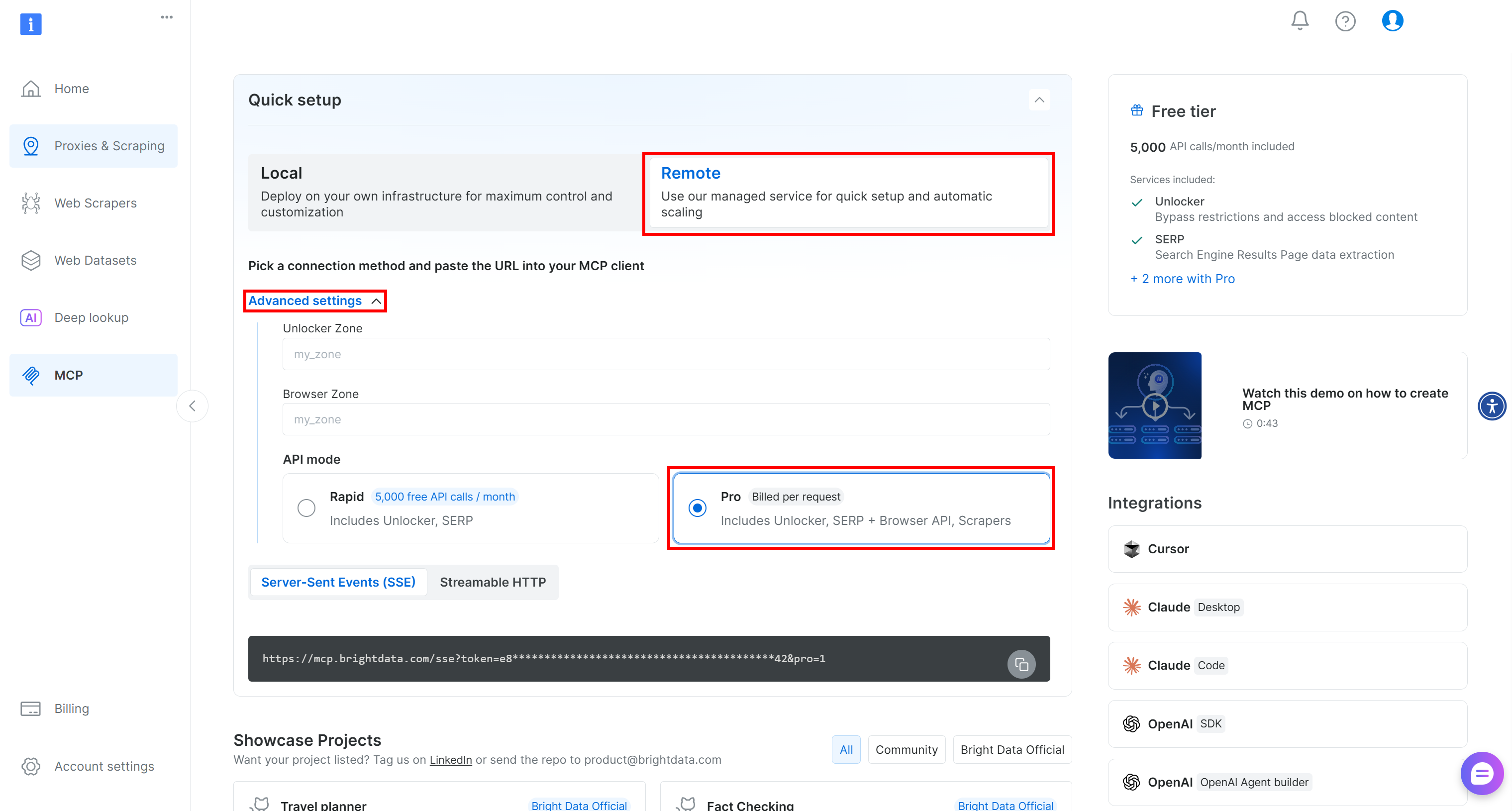 为 Web MCP 远程连接配置 “Pro” 模式