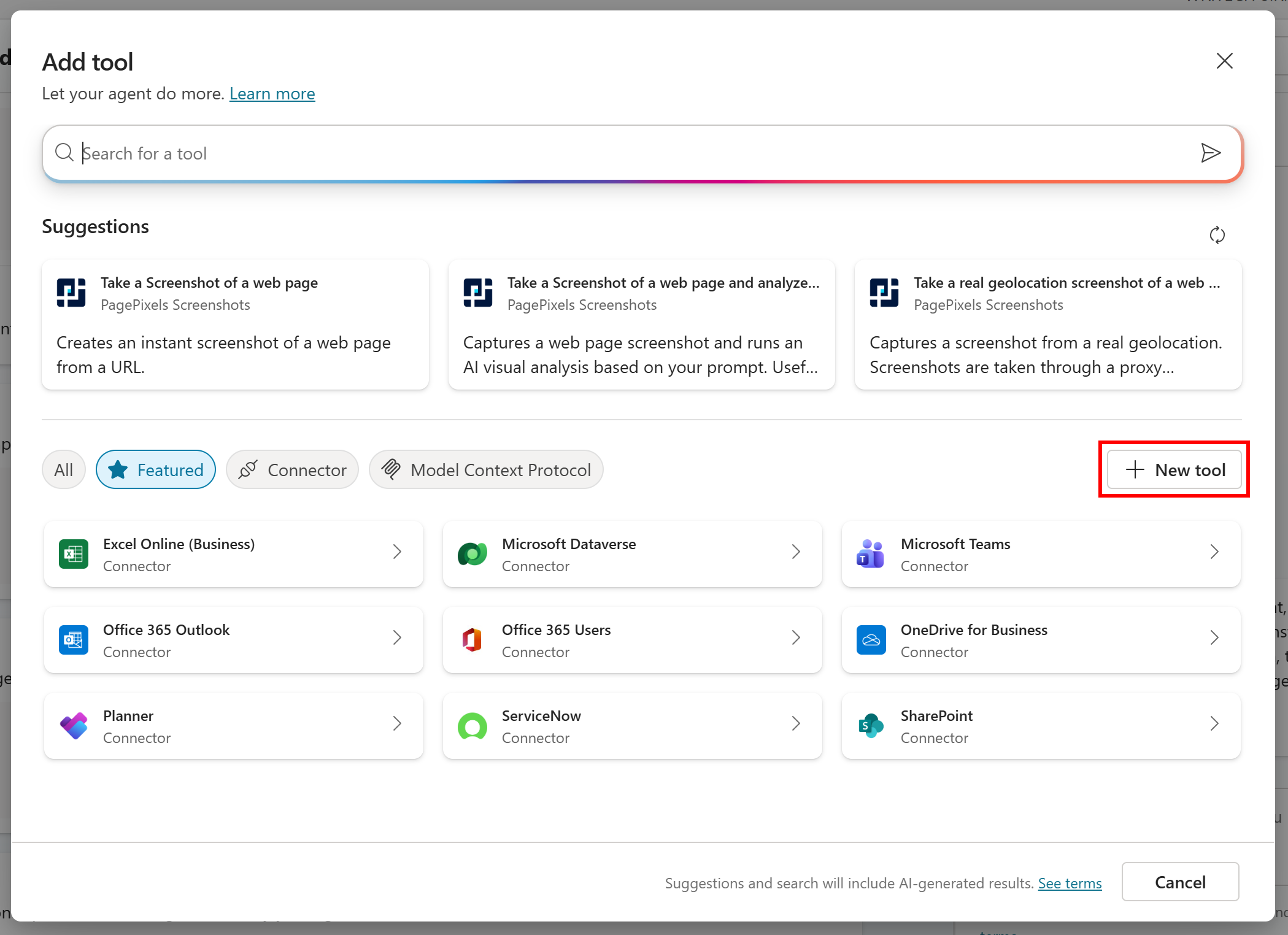 点击对话框右上角的 “New tool” 按钮