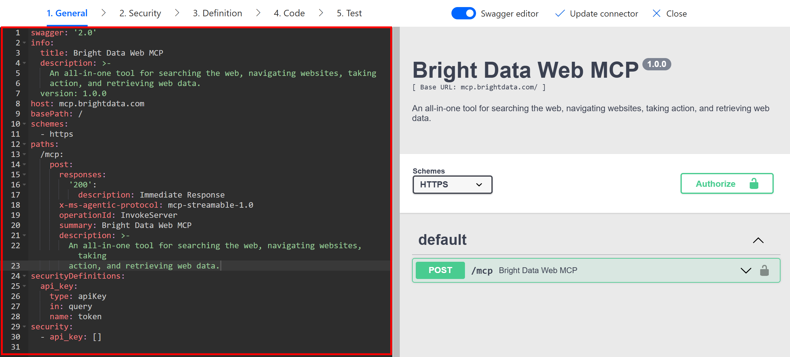 工具连接器的 Swagger 定义