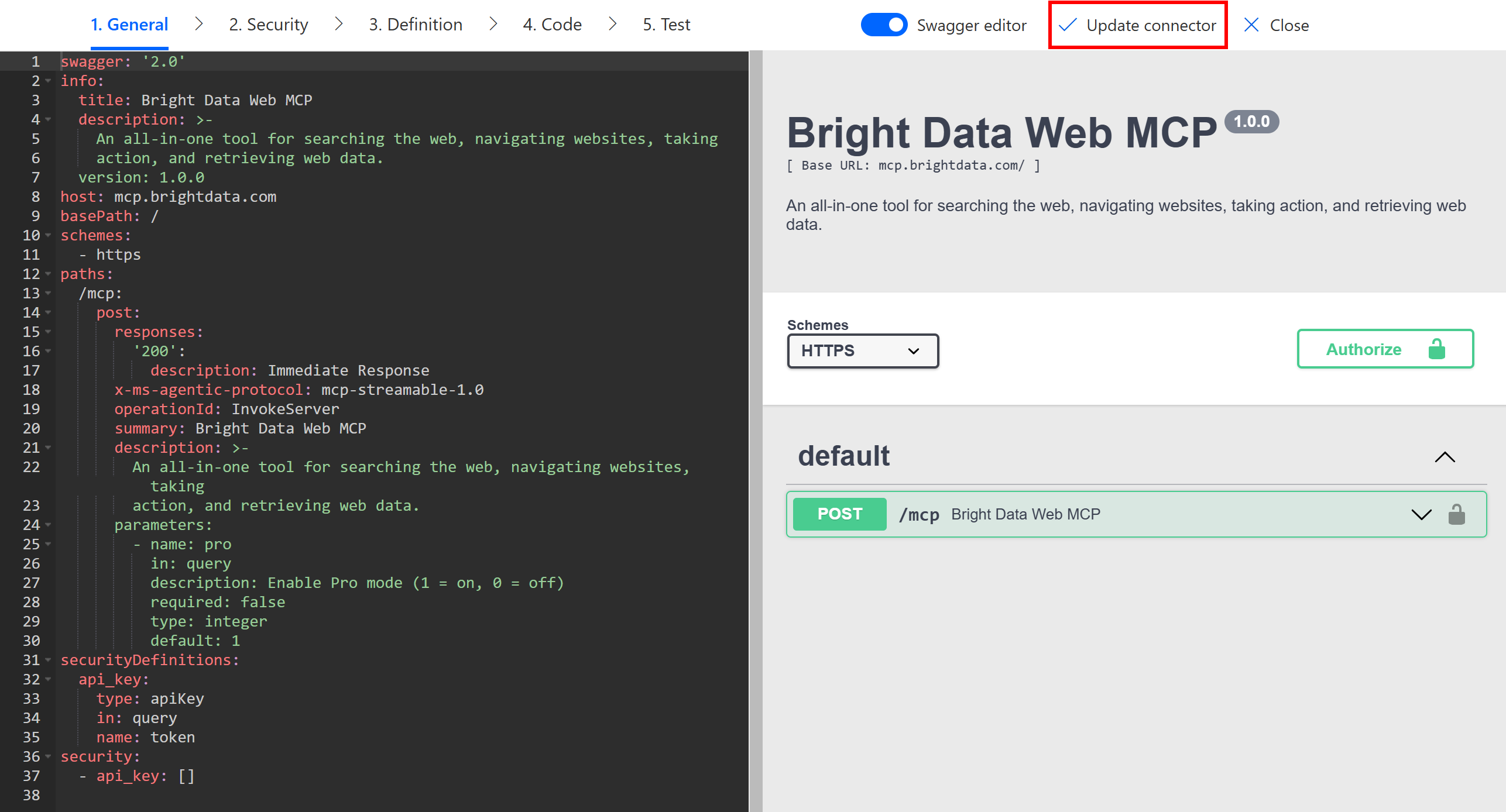 点击 “Update connector” 按钮