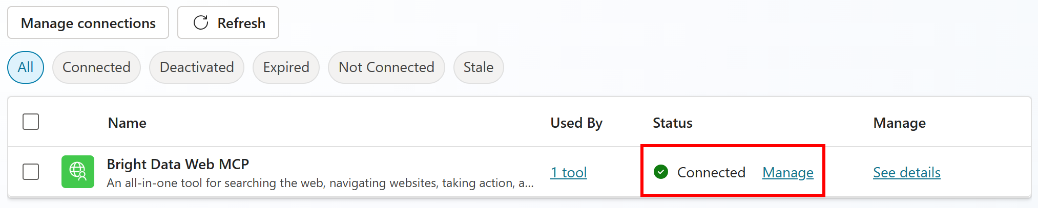 注意状态变为 “Connected”