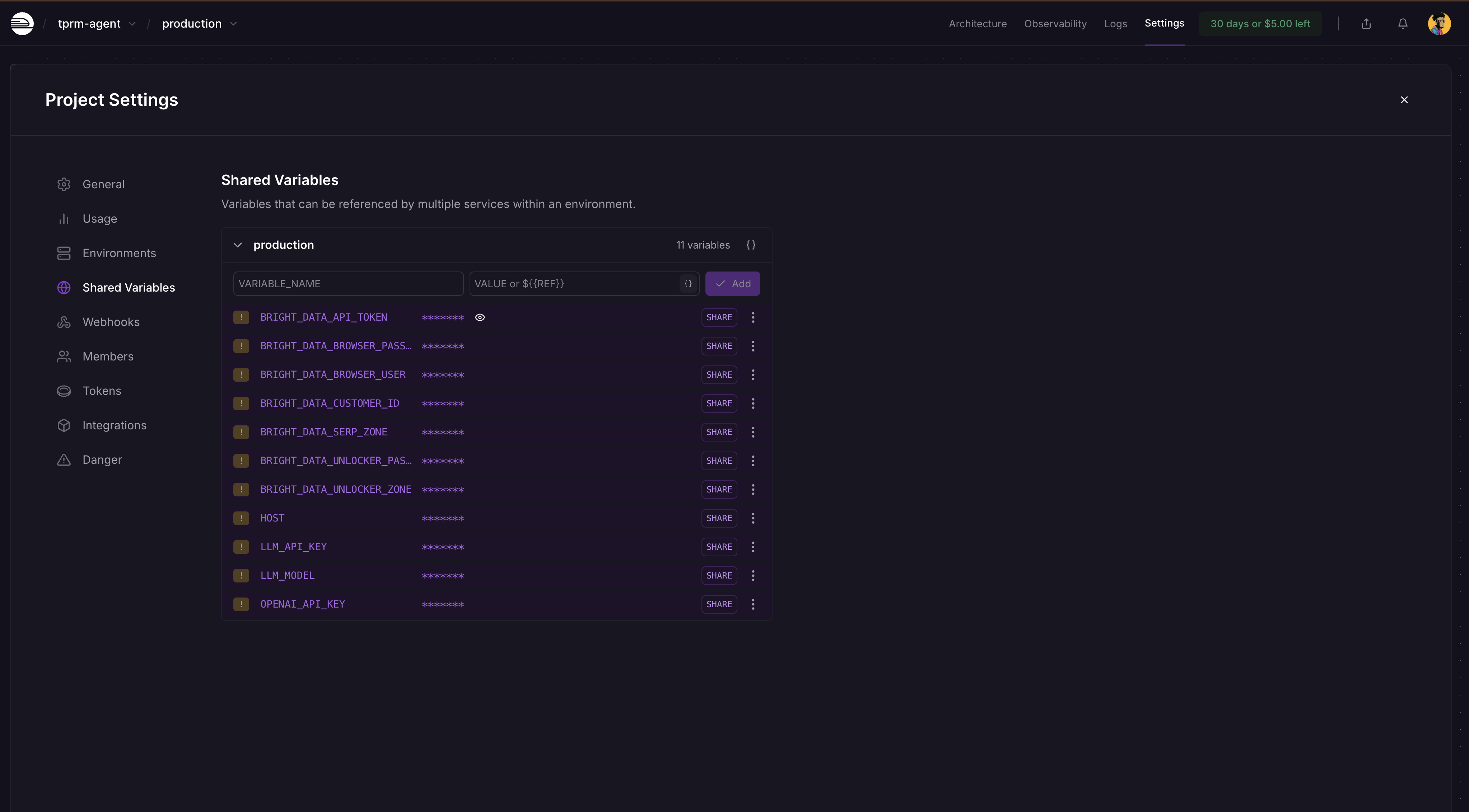 为 Railway 应用添加环境变量