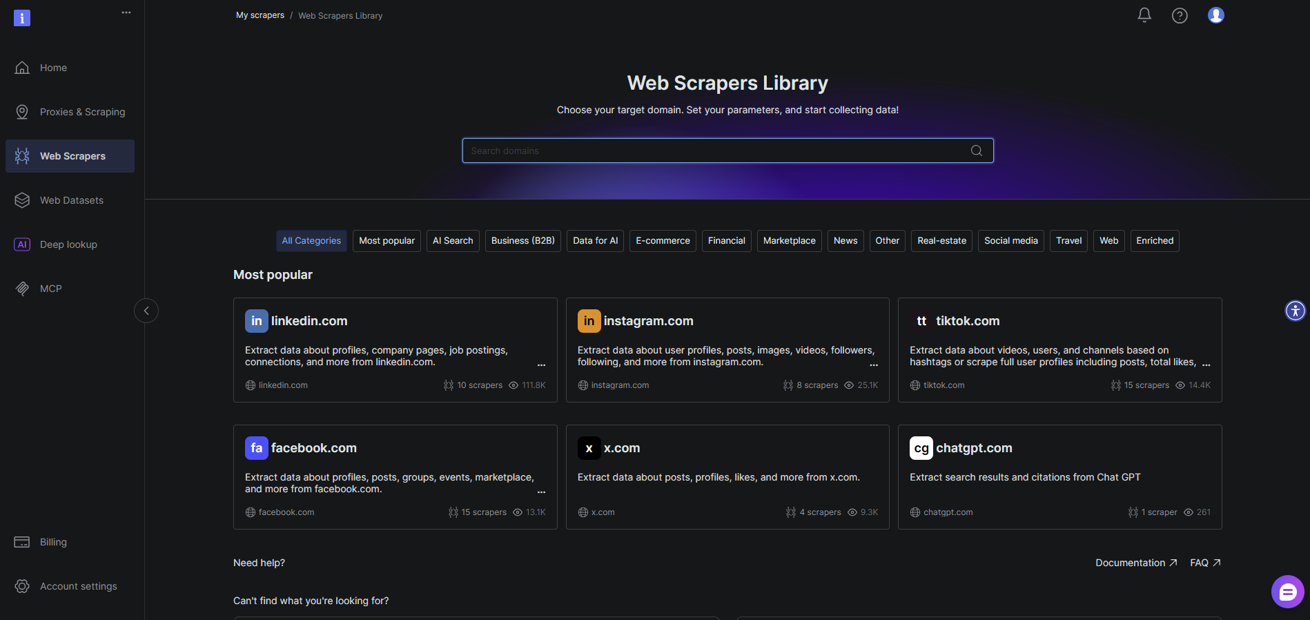 Bright Data 仪表盘概览页面