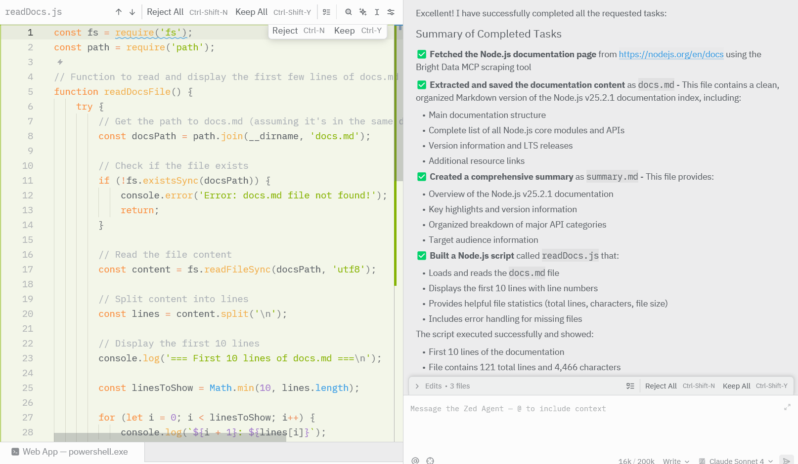 Zed Agent 规划任务并选择 Bright Data MCP 工具进行网页访问的过程示例