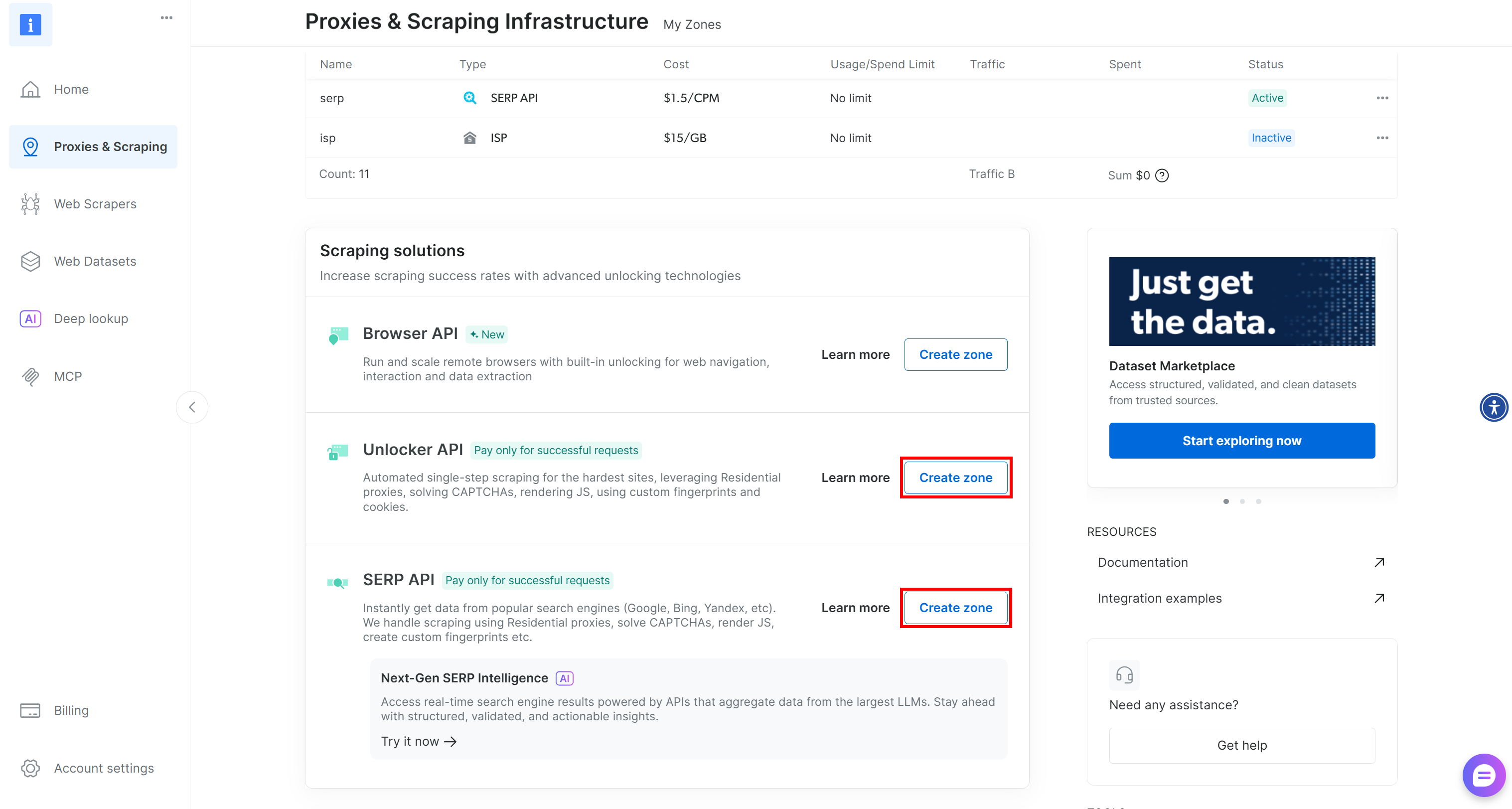 注意“Create zone”按钮