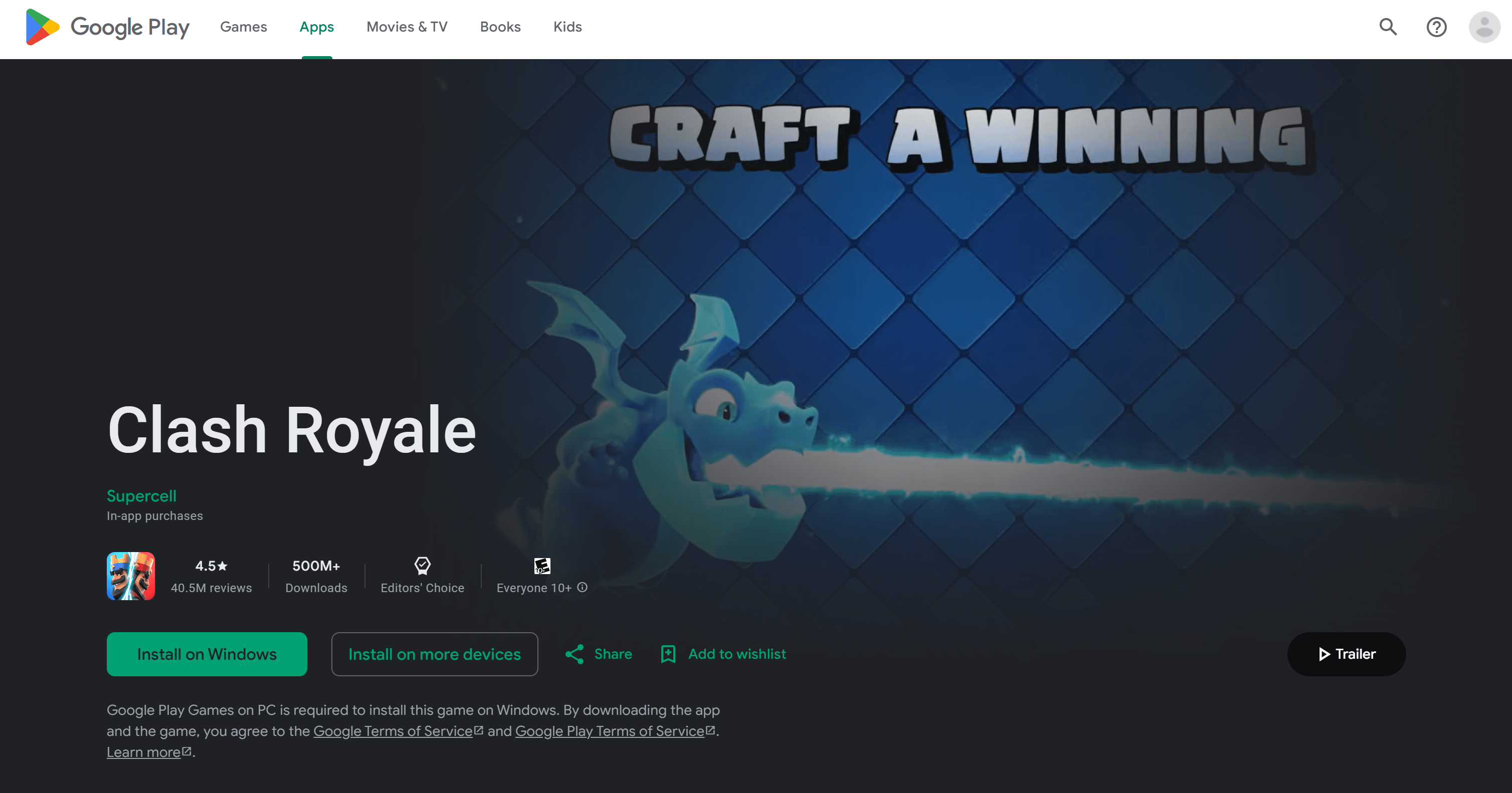 Clash Royale 的 Google Play 页面