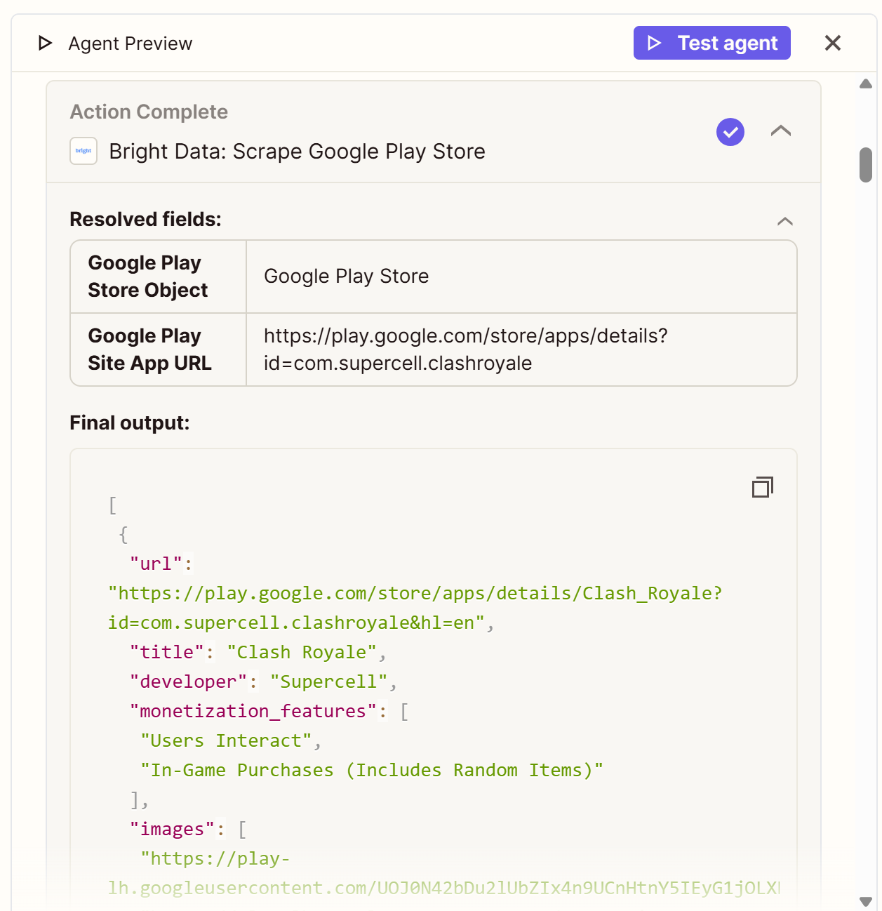 查看“Bright Data: Scrape Google Play Store”下拉信息