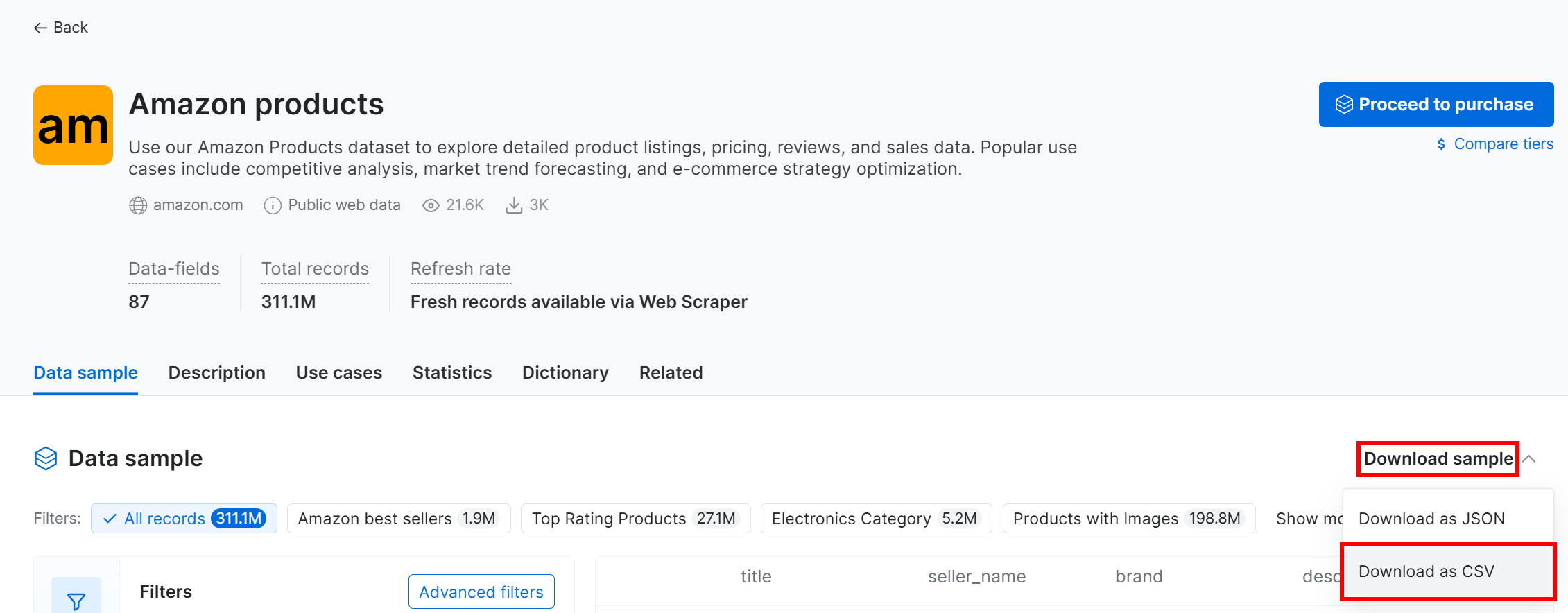 选择“Download as CSV” 选项