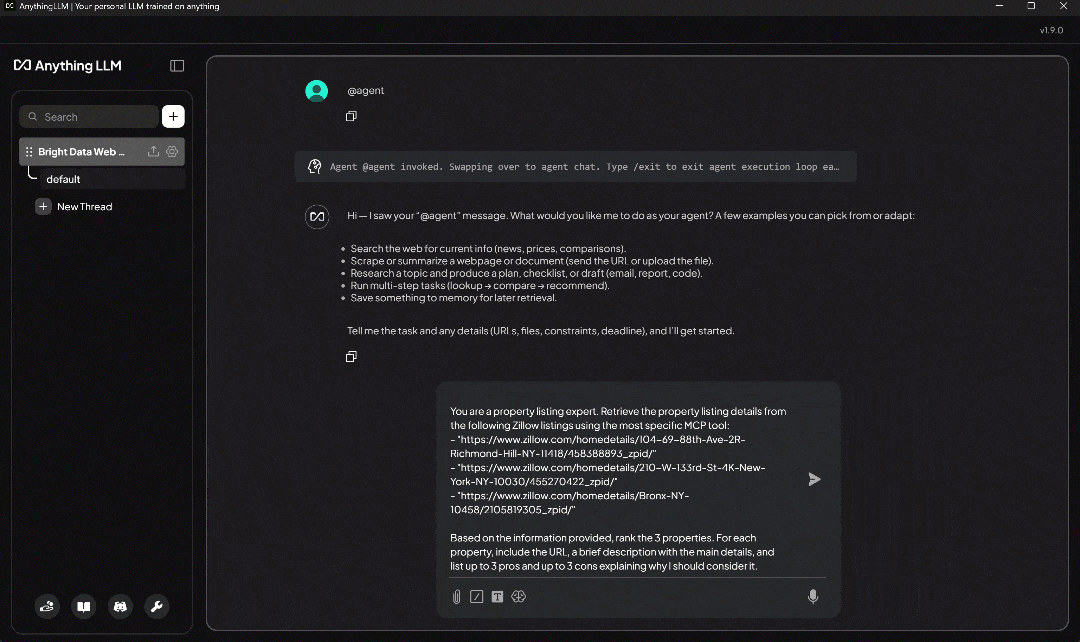 在 AnythingLLM 中执行 Prompt 的过程演示