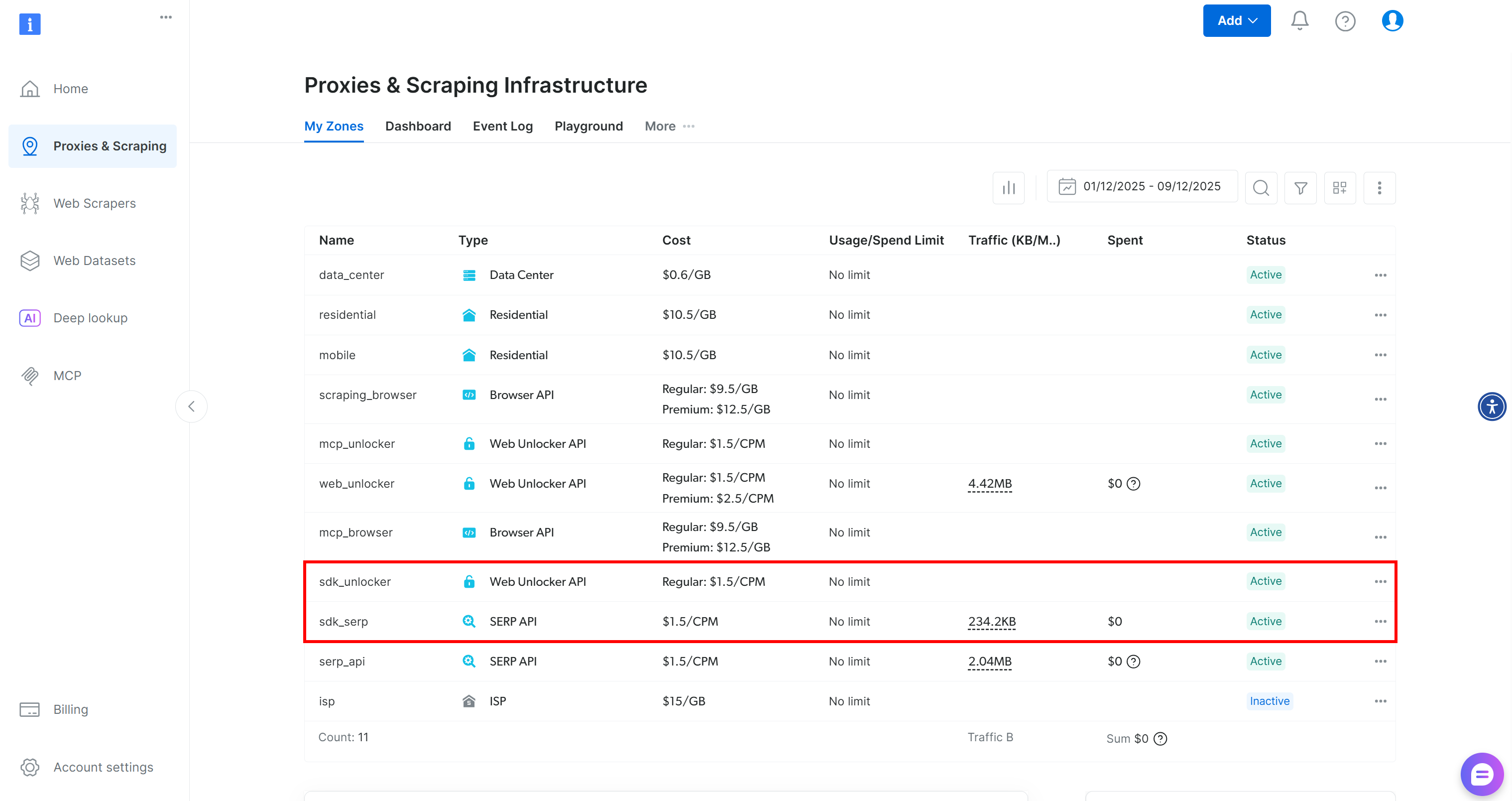 Bright Data Python SDK 在账户中自动创建的默认 Web Unlocker 与 SERP API 区域