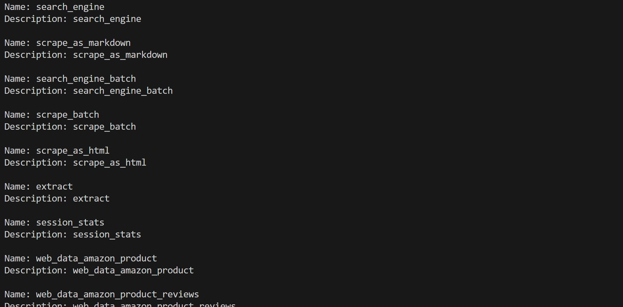 在 Haystack 中加载的 Web MCP 工具列表示例