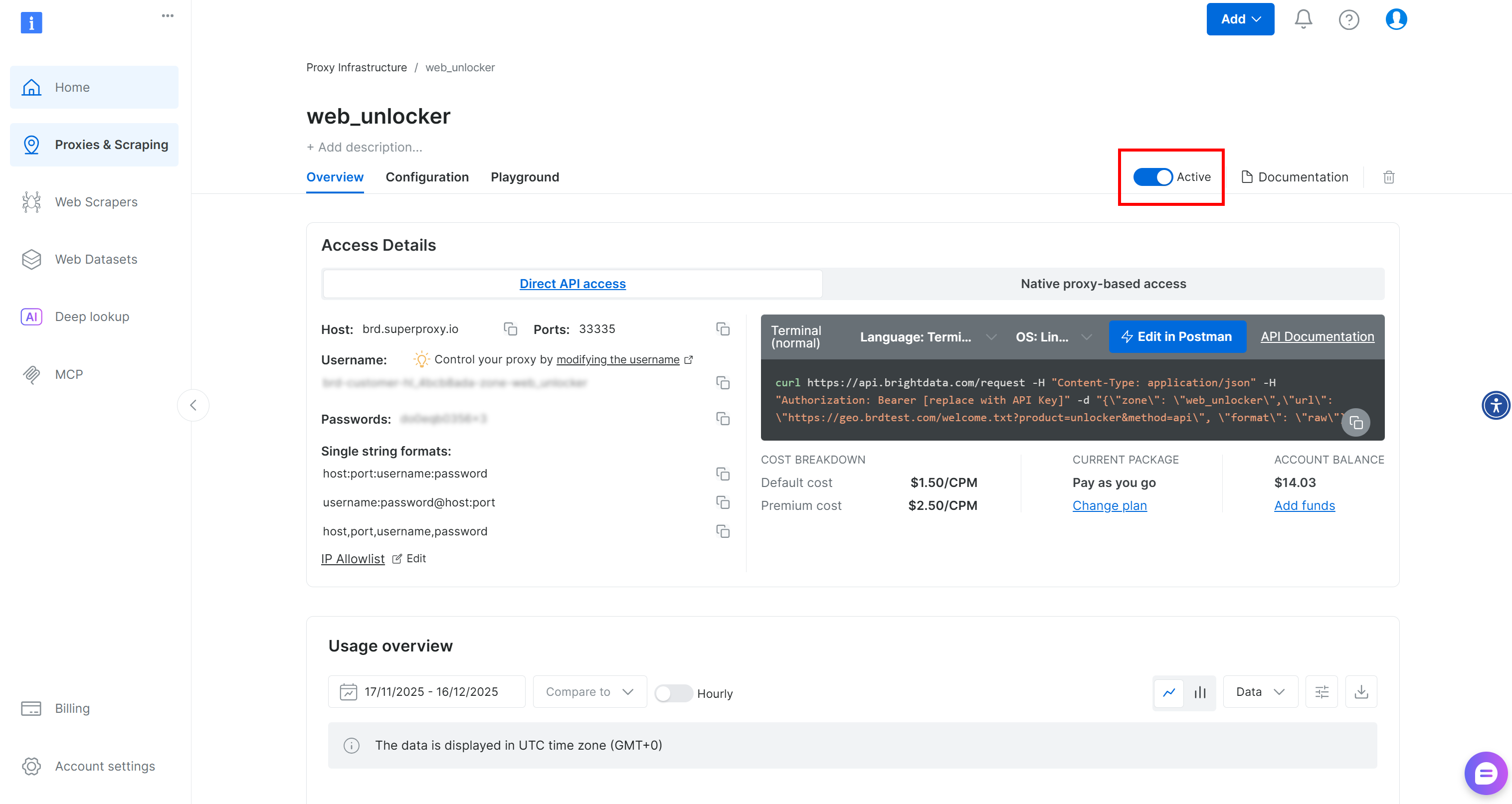 确保 Web Unlocker API zone 已激活