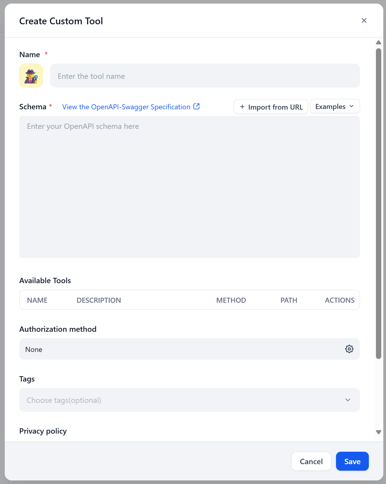 “Create Custom Tool” 对话框