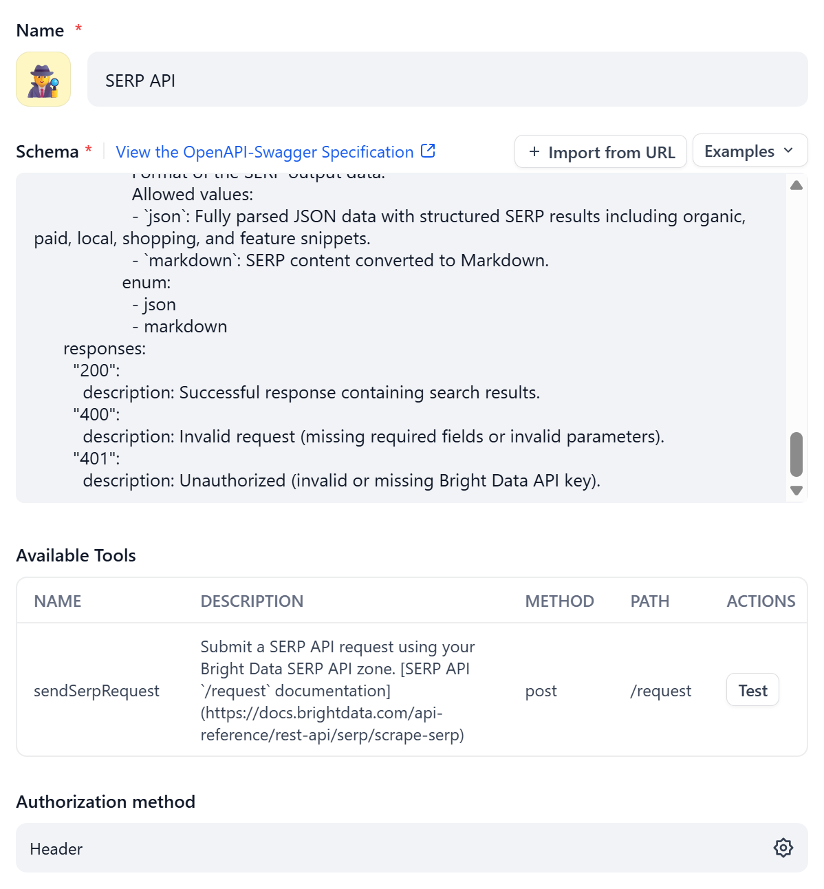 填写完成的自定义工具创建对话框