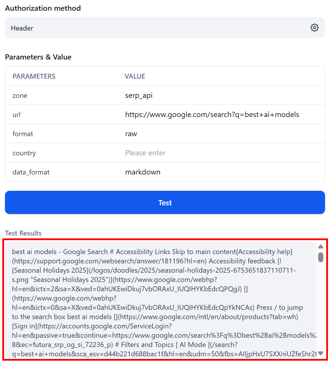 注意以 Markdown 形式返回的 SERP 结果