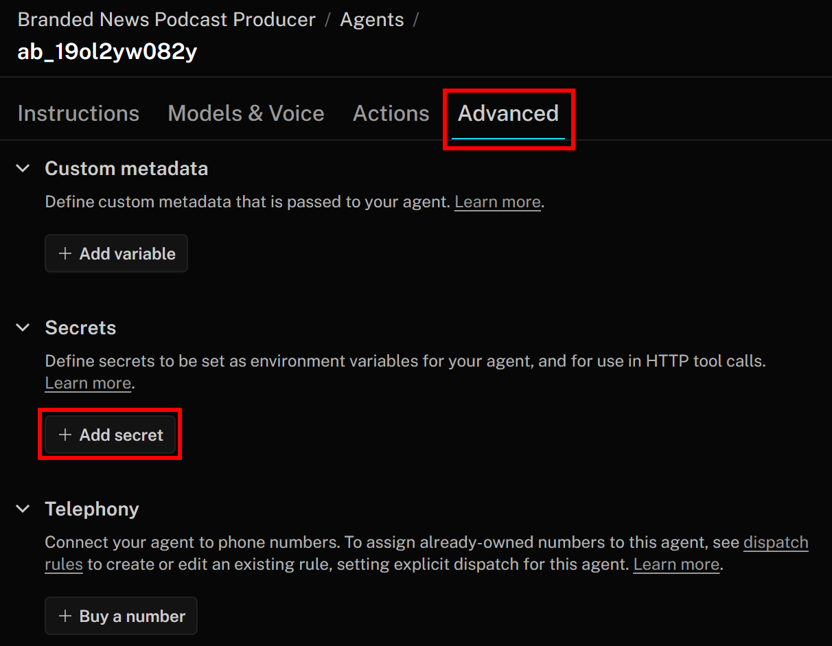 点击“Add secret”按钮