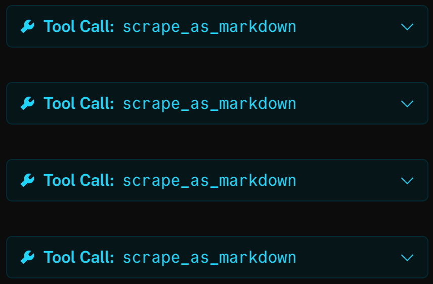 注意 4 次 scrape_as_markdown HTTP 调用