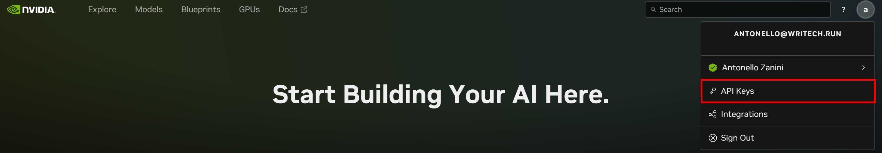 选择 “API Keys” 选项