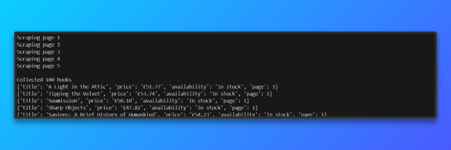 代码输出：展示抓取到的条目