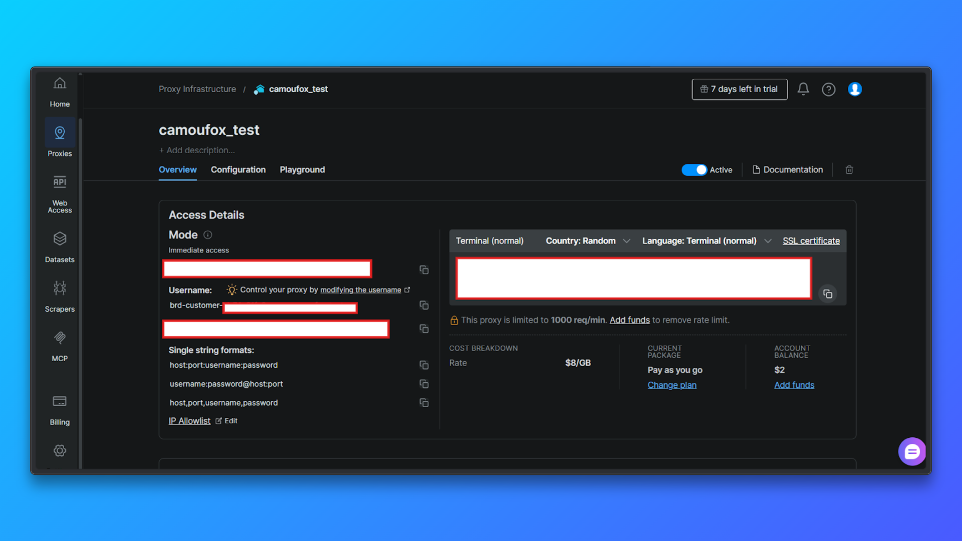 在控制台中查看代理凭证