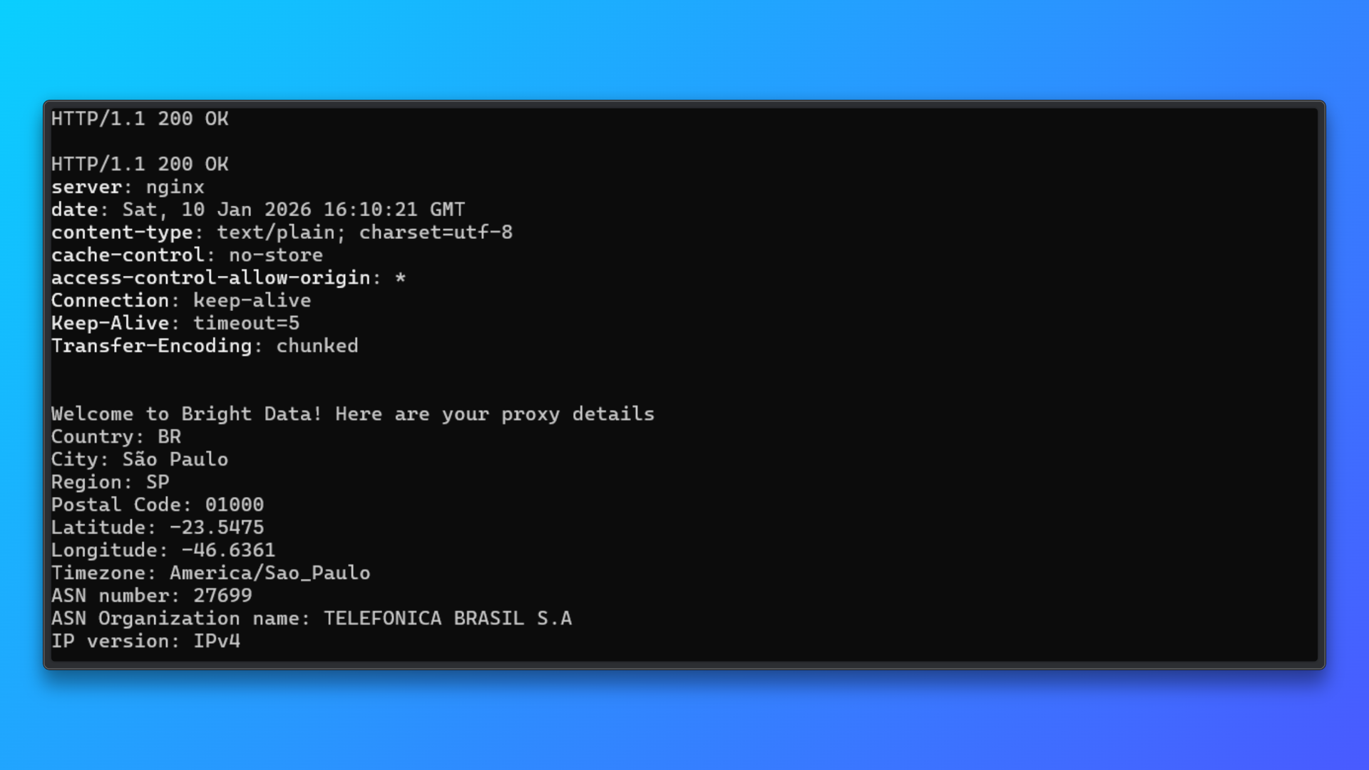 运行命令后的成功响应