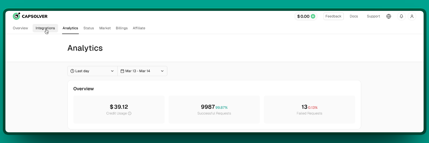 Capsolver-控制台（仪表盘）