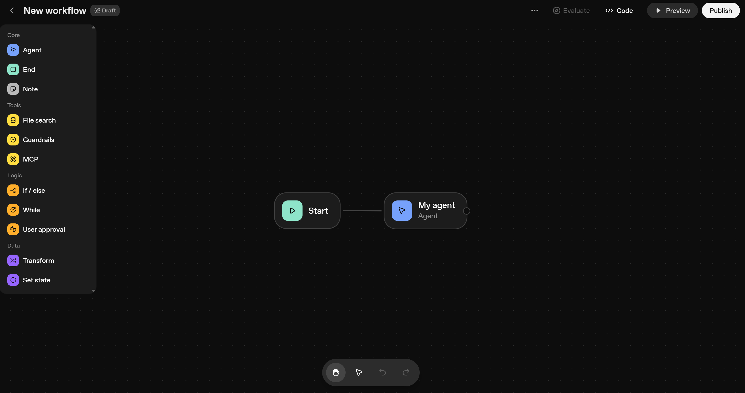 新工作流的默认 Agent Builder 设置
