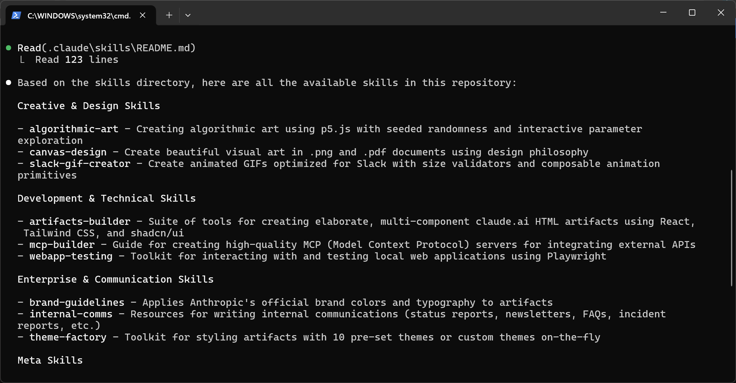 Claude Code 返回的 Skills