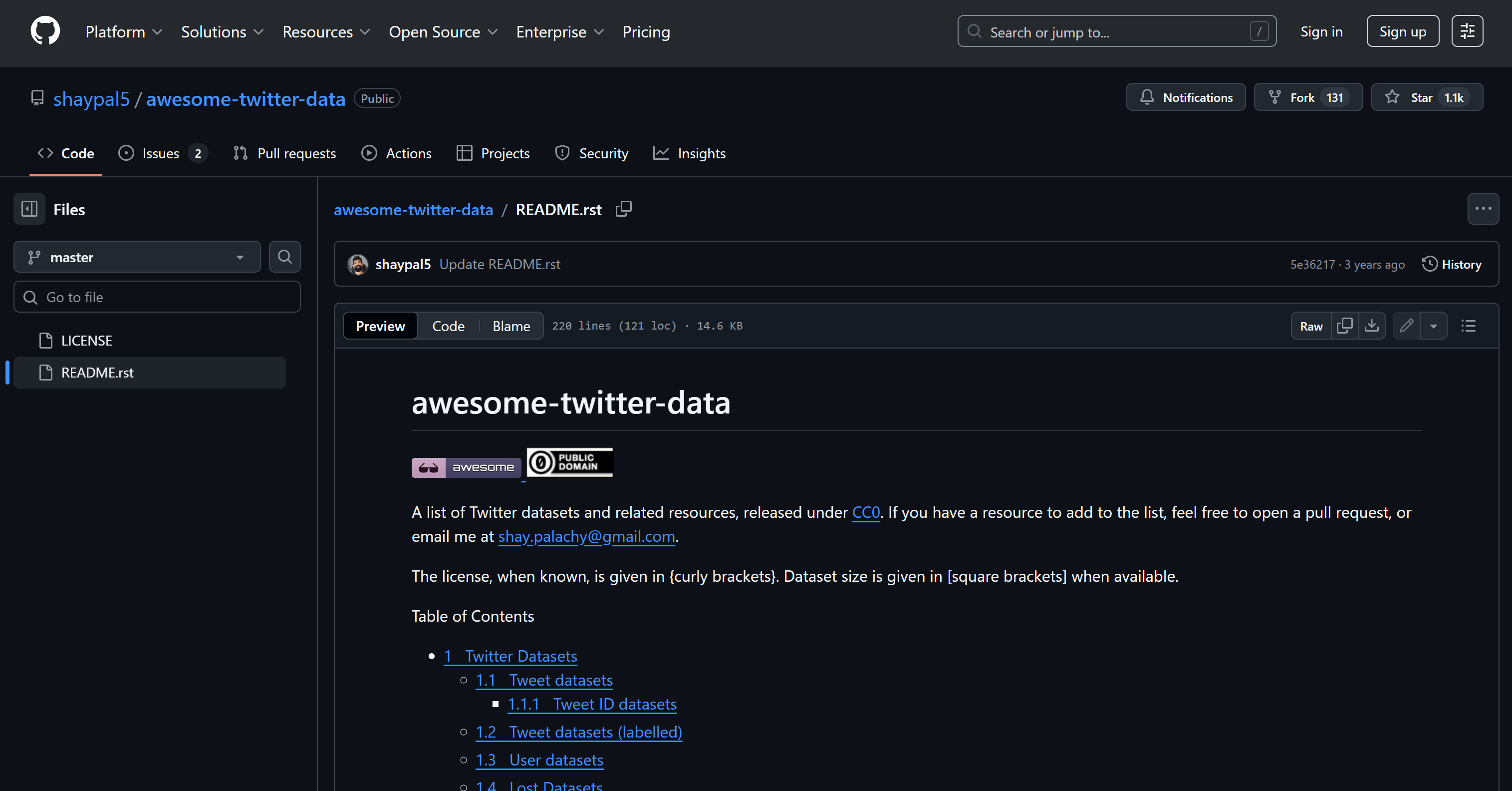 Awesome Twitter Data 的 GitHub 页面