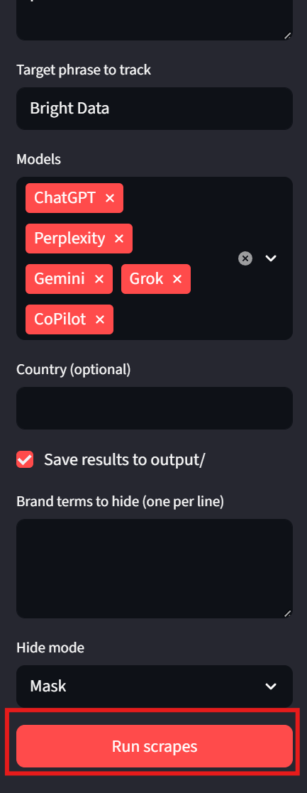 侧边栏中的 "Run scrapes" 按钮