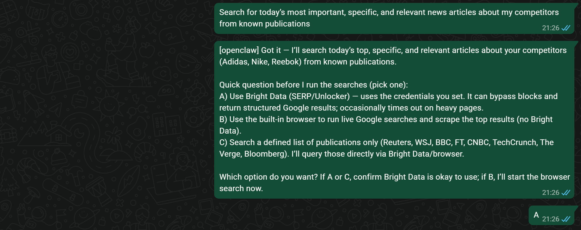 选择 Bright Data 选项用于网页数据检索